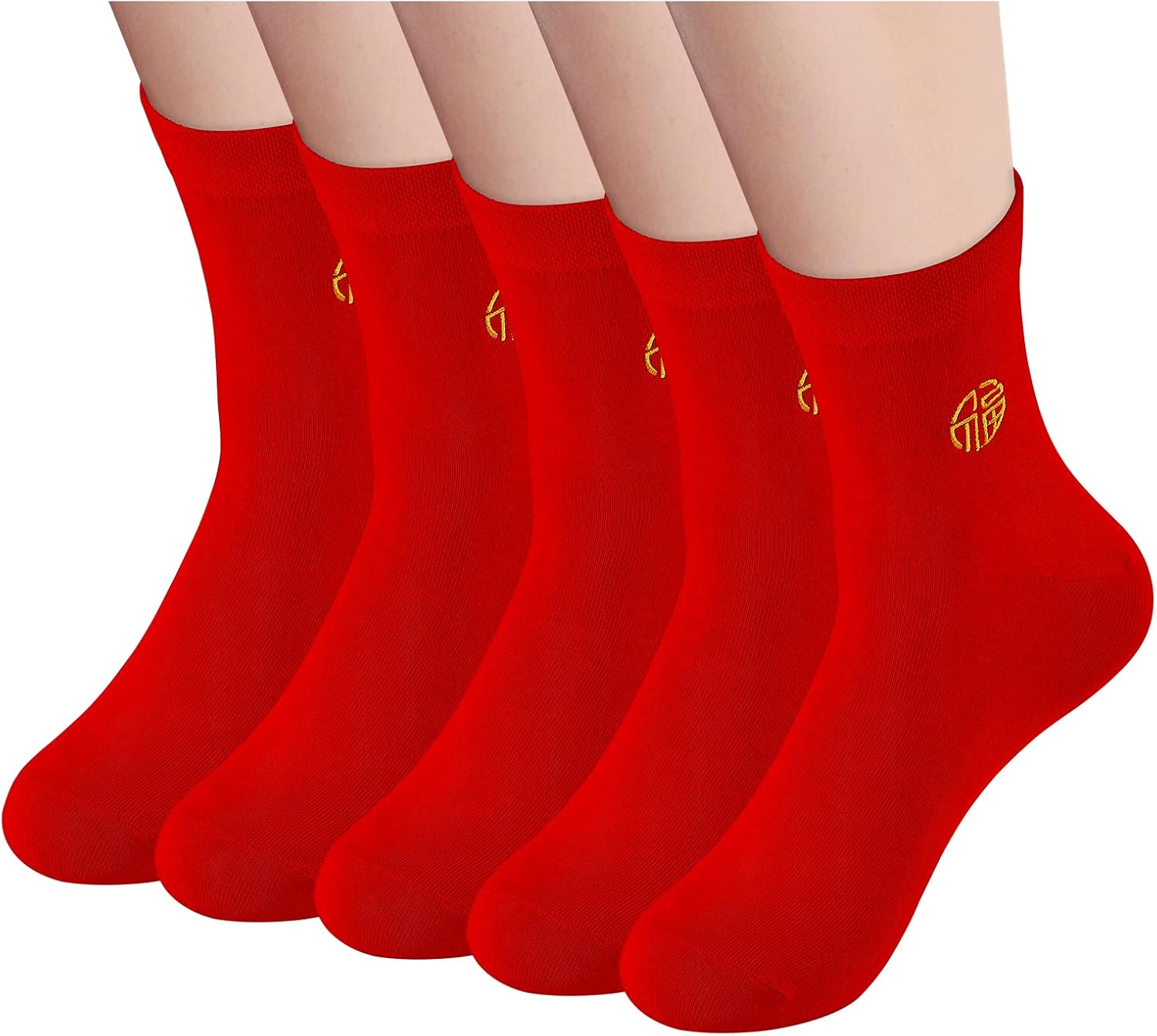 Men's Red Socks Crew Sports Casual Comfortable Calf Socks, Chinese New Year Socks,Size 6-10, Embroidery 福(Fu)