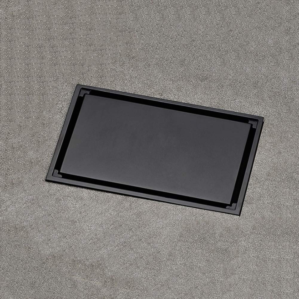 Grilles de drainage de sol 90 x 140 mm et siphon de douche noir encastrable en laiton