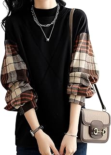 [7-livehouse] トレーナー レディース 秋 冬 春 おしゃれ 大きいサイズ スウェット 長袖 トップス 無地 オーバーサイズ 体型カバー 切り替え チェック柄 大人 きれいめ ロンt カットソー プルオーバー カジュアルコーデ お出かけ 通勤