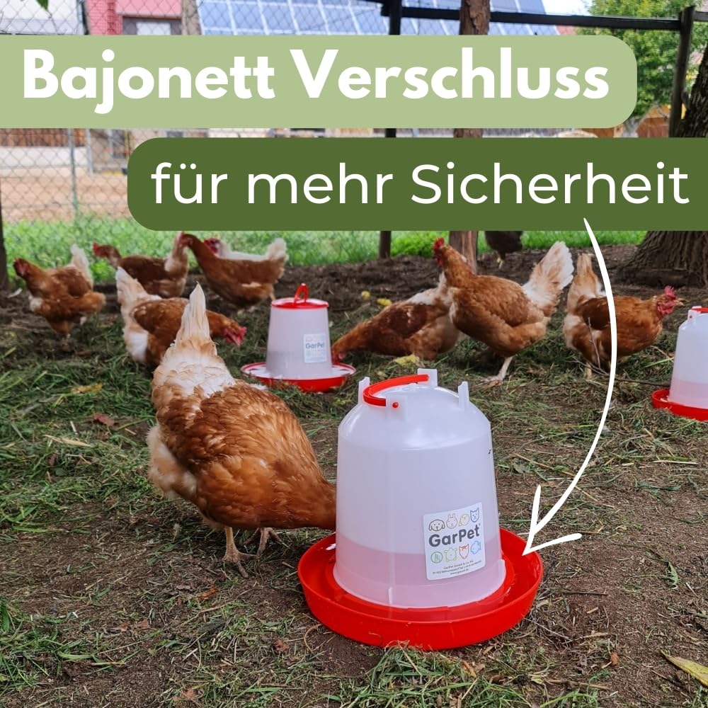 GarPet Futterautomat Hühner + Hühnertränke im Set Futterspender Futtertrog Küken Hühner Zubehör Kükentränke Geflügeltränke Wassertränke Wasserspender Gr. 2