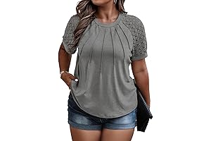 Plus Size Tops for Women Summer Lace Short Sleeve Crewneck Loose Casual...