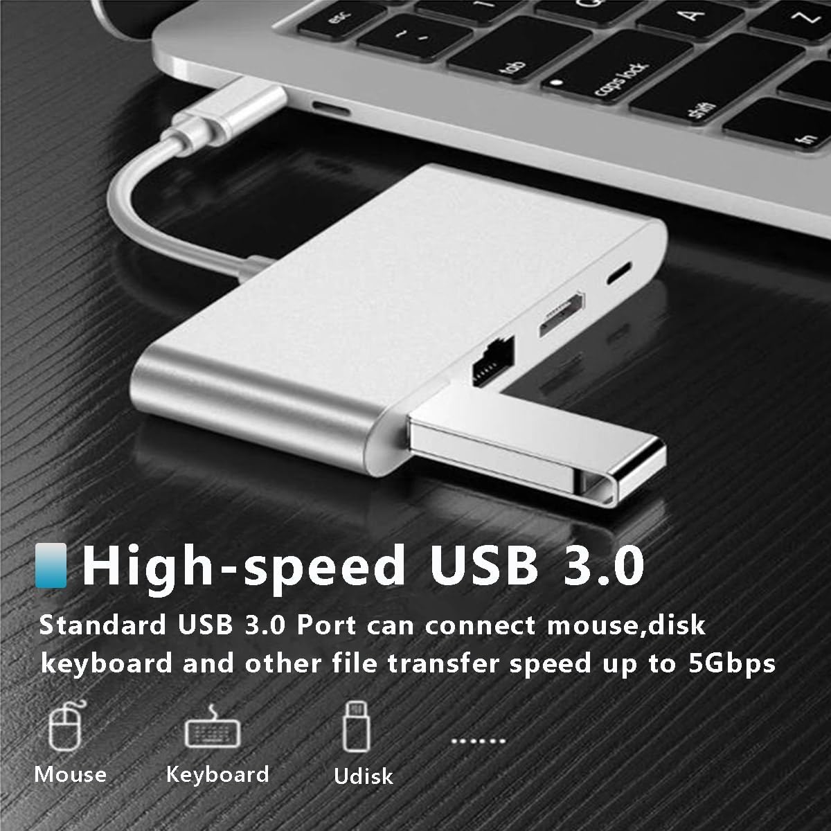 USB C Ethernet Multiport Adapter, 4-in-1 USB C Hub with 4K HDMI, 100Mbps Ethernet, 100W Power Delivery, USB 3.0 Data Ports for MacBook Pro, iPad Air, XPS, Laptop, PC and More Devices image 3 of 6 B0DMP2WH1M
