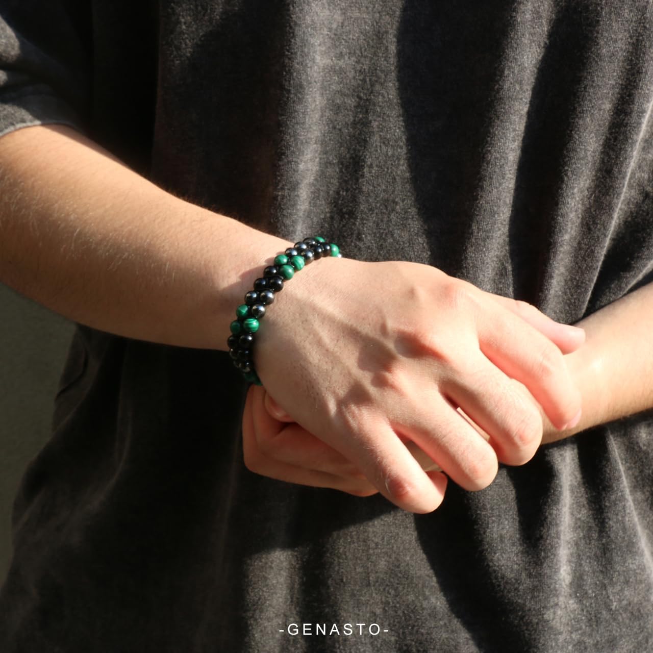 Malachite Crystal Black Obsidian Bracelet Hematite Beads Bracelet Genuine Green Healing Crystal Stone Jewelry Protection Bracelet for Stress Relief Gift for Him - Image 7