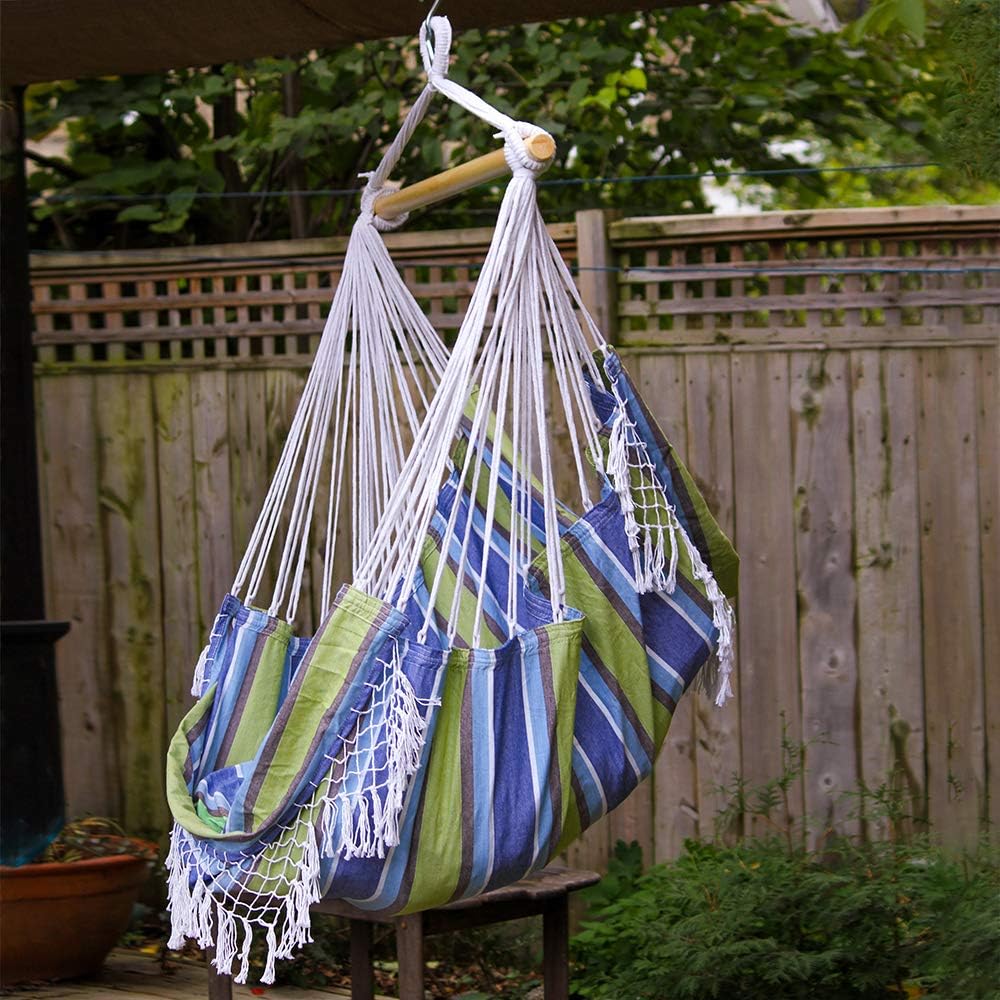 Vivere Brazilian Style Cotton Hammock Chair with Polyester Ropes - 250 lb Weight Capacity