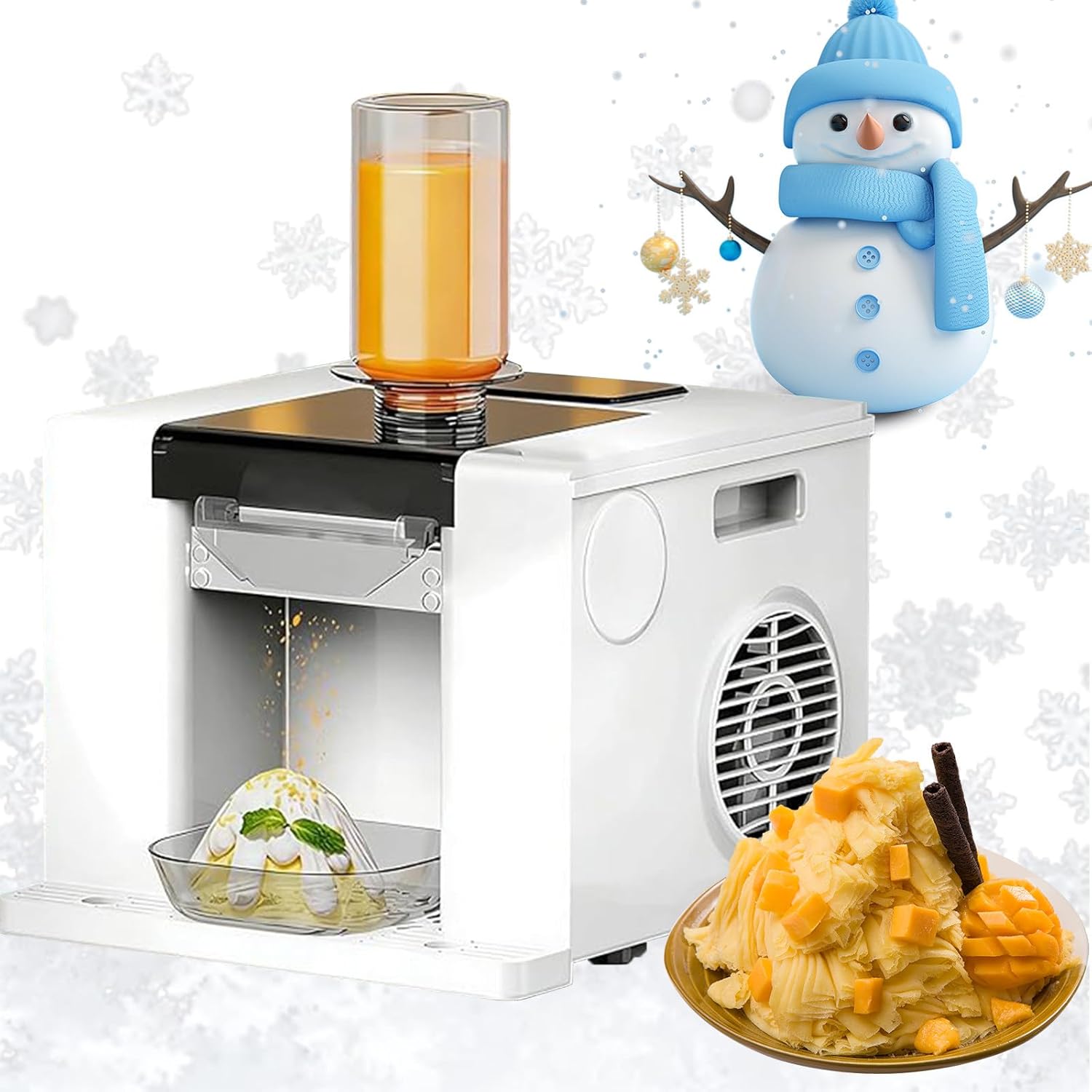 Automatic Electric Ice Shaver Machine - 132lbs/day Snowflake Ice Maker for Home, Parties, Food Trucks, Restaurants & Milk Tea Shops - Air-Cooled, White