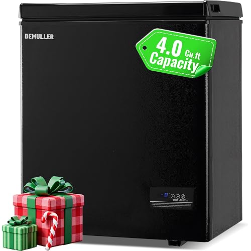DEMULLER Chest Freezer with Electronic Panel, Accurate Temperature Display to 1 ℉ 4.0 Cu.ft Deep Freezing Machine with 2 Removable Baskets Suitable for Home Kitchen Apartment Black