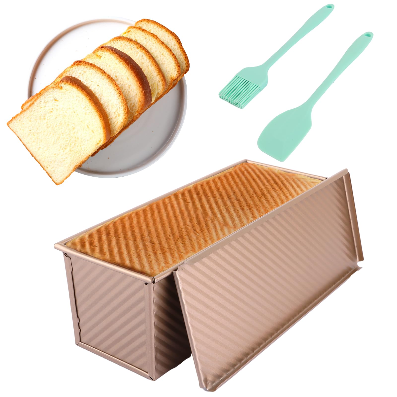 Teglia per pane tostato, con coperchio, 1000 g, per pane, pane e toast con coperchio, antiaderente, per pane, pane, pane, toast e torte, oro rosa