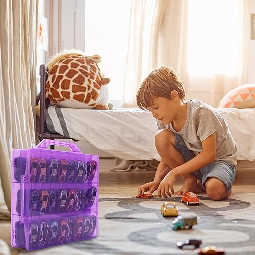 Miniatura 6 de HeIiLan Estuche organizador de almacenamiento de autos de juguete para autos Hot Wheels  Soporte de contenedor de transporte de doble cara para