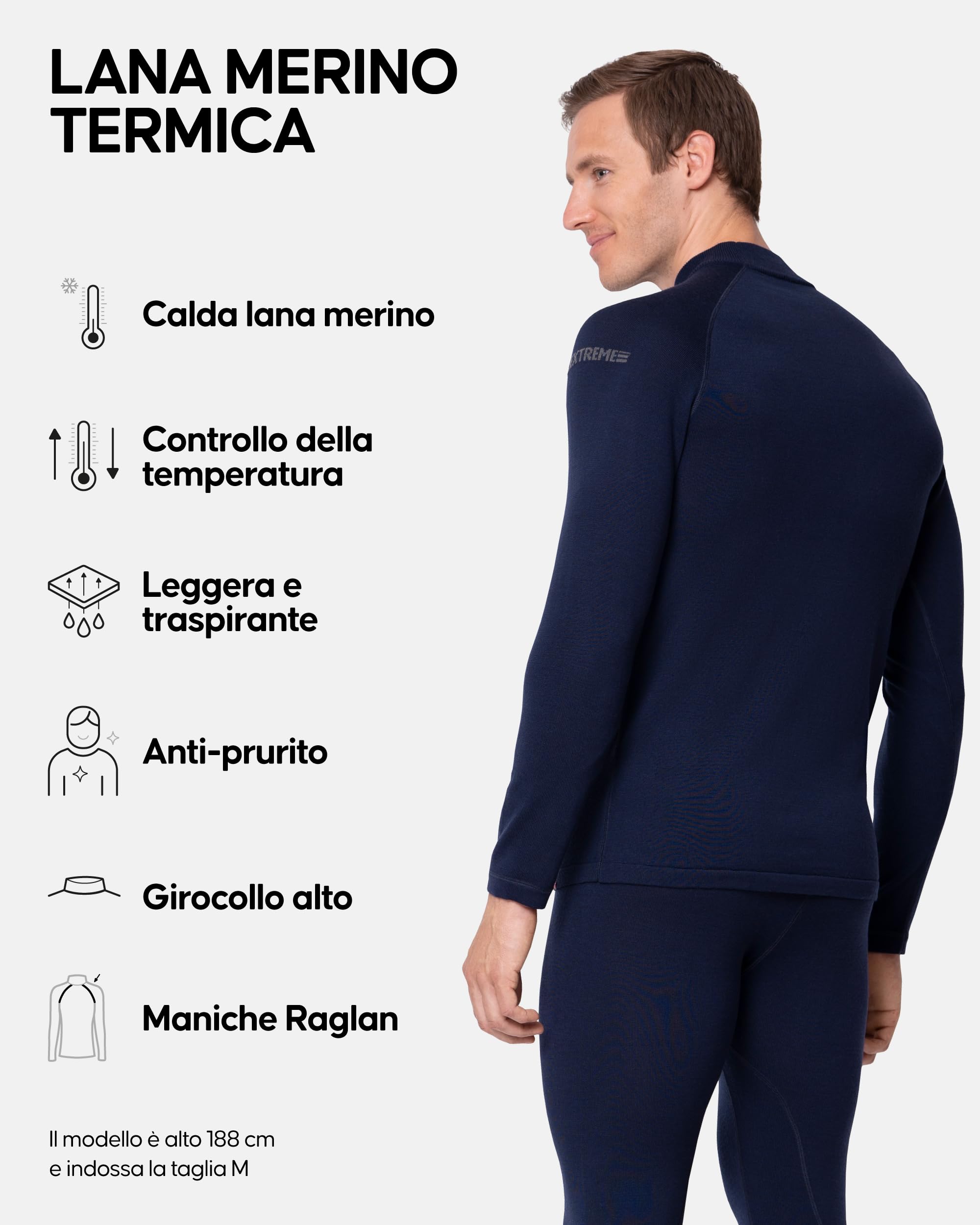 DANISH ENDURANCE Maglia Termica Uomo in Lana Merino per Freddo Estremo, Manica Lunga, Intimo Termico per Sci, Trekking, Escursionismo