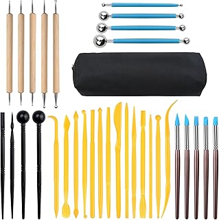 Outil Modelage, 33 Pcs Outil Sculpture Modelage, Outil Modelage Argile outils argile Clay Sculpting Tools outil poterie, Kit D'outils Poterie avec Sac de Rangement, Art de Gaufrage, Artiste DIY