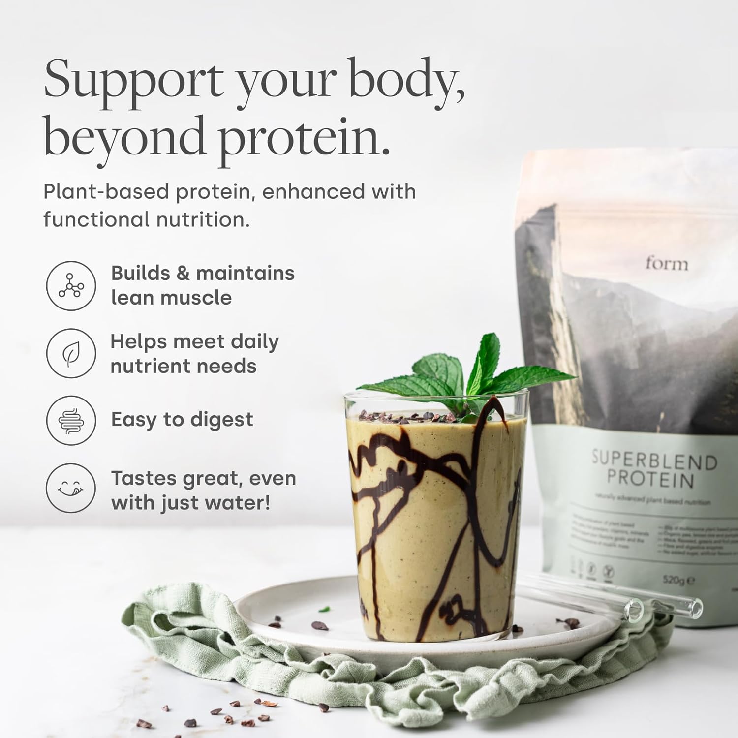 Form Superblend Protein - Vegan Protein Powder with Superfoods, Vitamins and Minerals - 20g of Plant Based Protein per Serving (Chocolate Salted Caramel)