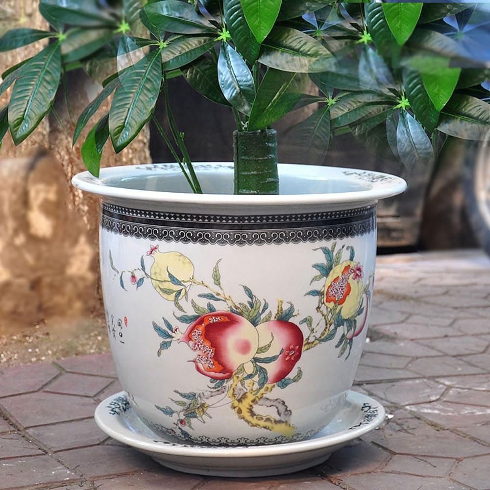 DFGHNBVC Chinoiserie Jingdezhen 9.4/11/13 Inch Plant Pot For Indoor Outdoor Plants Handmade Round Ceramic Planter Pot With Drainage Hole And Saucer Modern Large Flower Pot,9.45