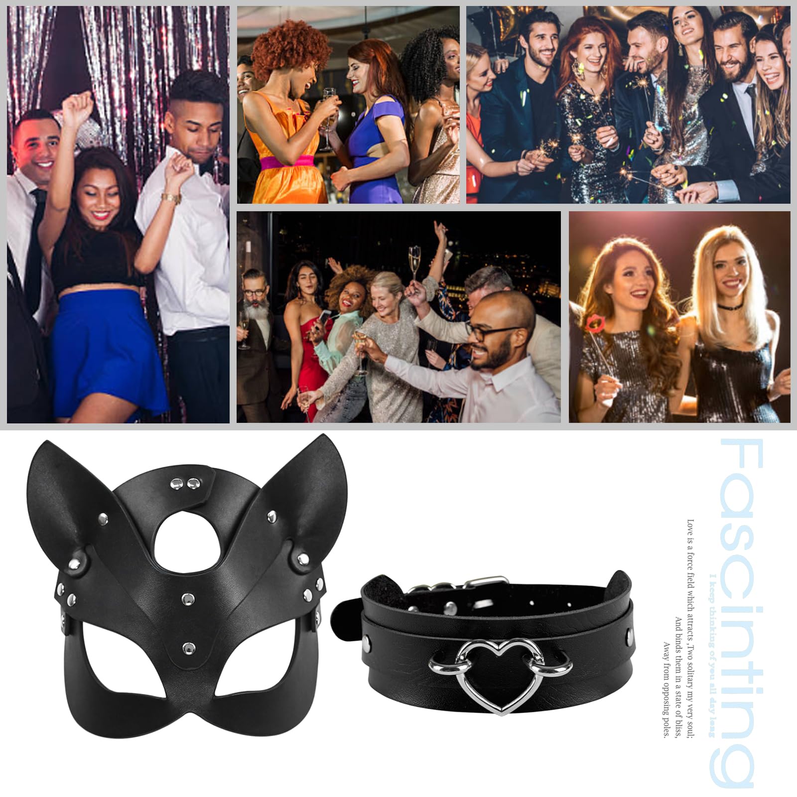 OIDEA Leather Mask Set: Black Choker Mask Set for Women Half Face Masks Adults Cosplay Costume Party Props Accessory: Black Set-a