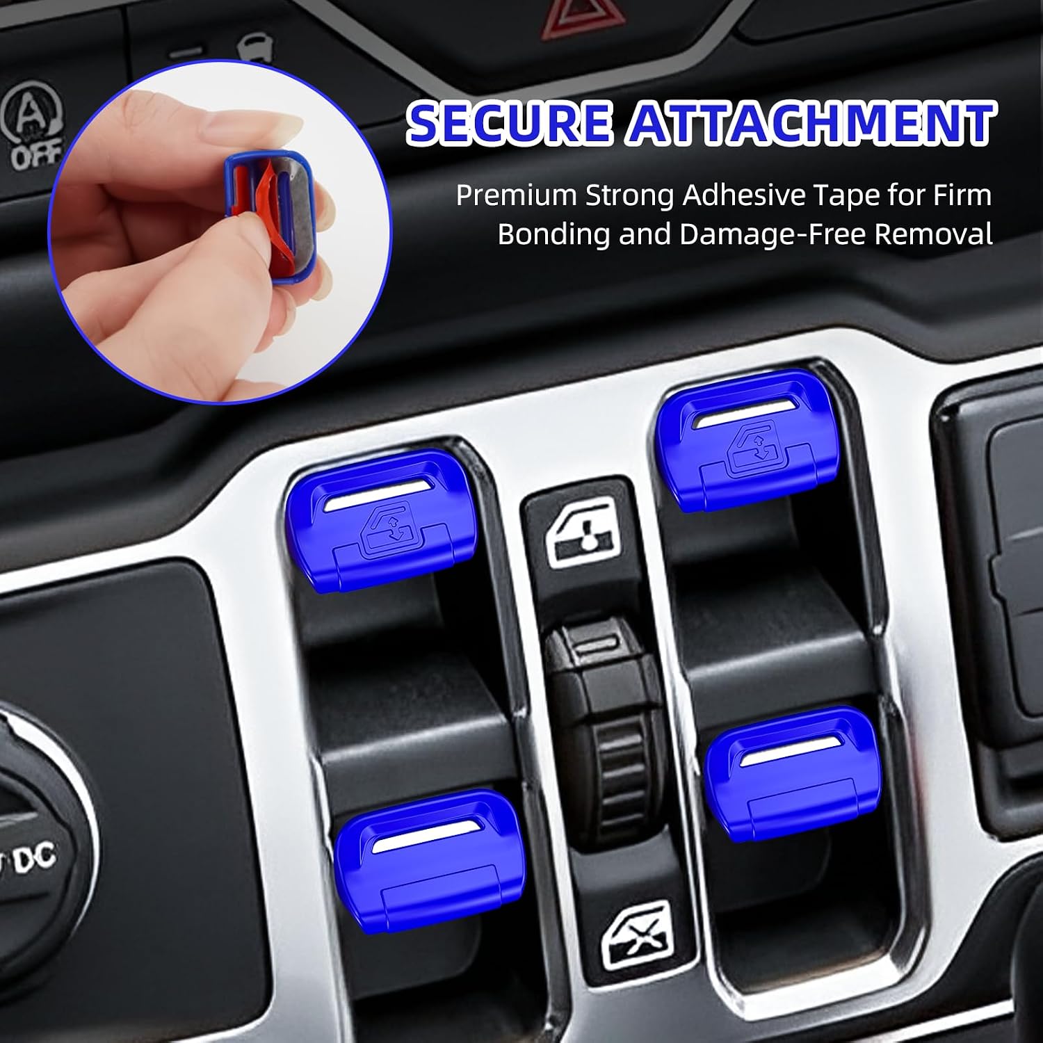 YPHUIKI Upgraded Window Switch Button Covers for Jeep Wrangler JL JLU 2018-2024 2025 & Gladiator JT 2020 2021 2022 2023 2024 2025 for Jeep Wrangler 4xe Accessories, Icon Blue, 4pcs image 3