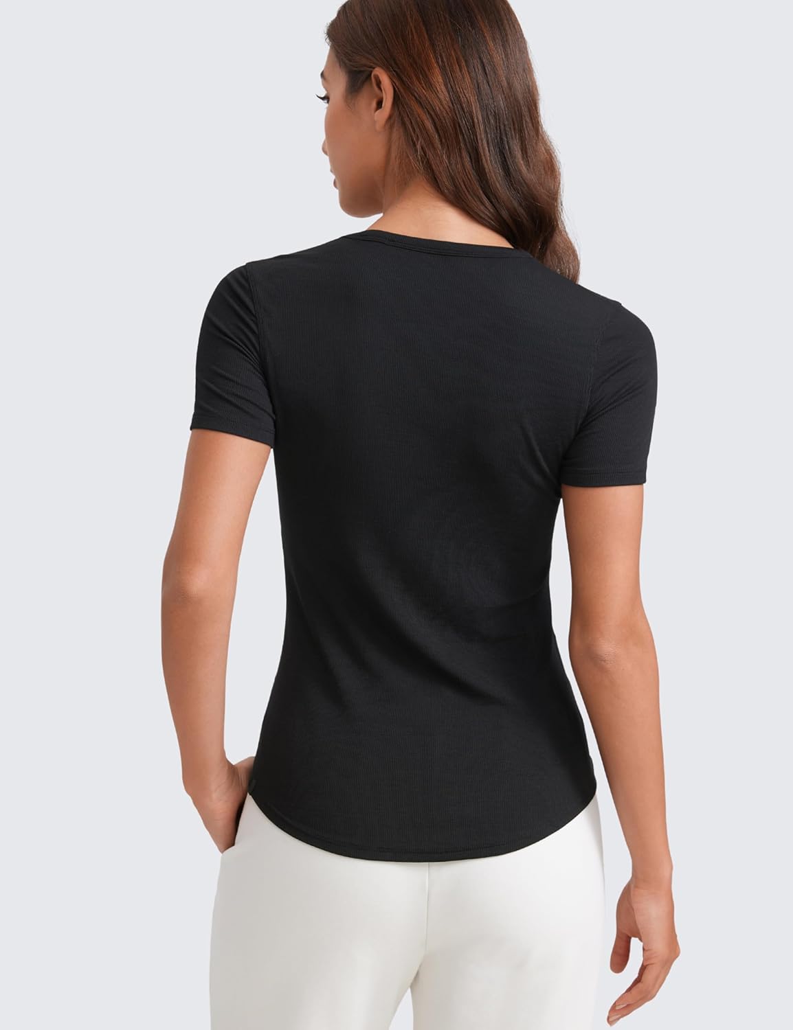 CRZ YOGA Womens Ribbed Modal Casual Short Sleeve Crew Neck Basic Shirts Going Out Soft Fitted Stretchy Athletic Workout Tops - Image 2