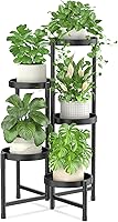 iDavosicly 5-Tier Corner Plant Stand Indoor Outdoor - Metal Folding Flower Shelf, Easy Assembly Rustproof Rack for Patio Balcony Living Room, Black
