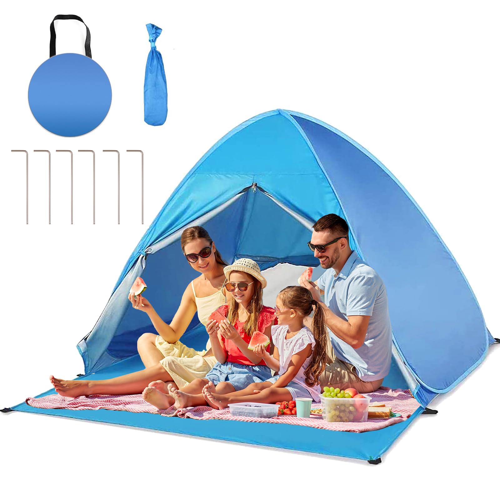 YINGJEE Tienda de Playa Pop Up 200cm para 2-4 Personas Familia Bebé Niños, Tienda Campaña Playa Plegable y Portátil con Protección Sol Anti UV SPF 50+, Pop-up Beach Tent para Vacación Parque