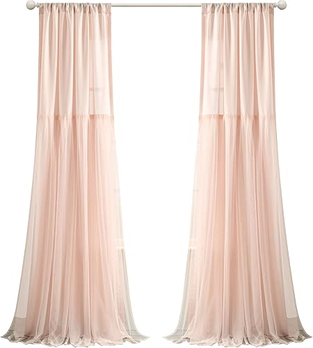 Miniatura 8 de Lush Decor Par de paneles de cortinas para ventana, falda de tul, 84 pulgadas de largo x 40 pulgadas de ancho, rubor