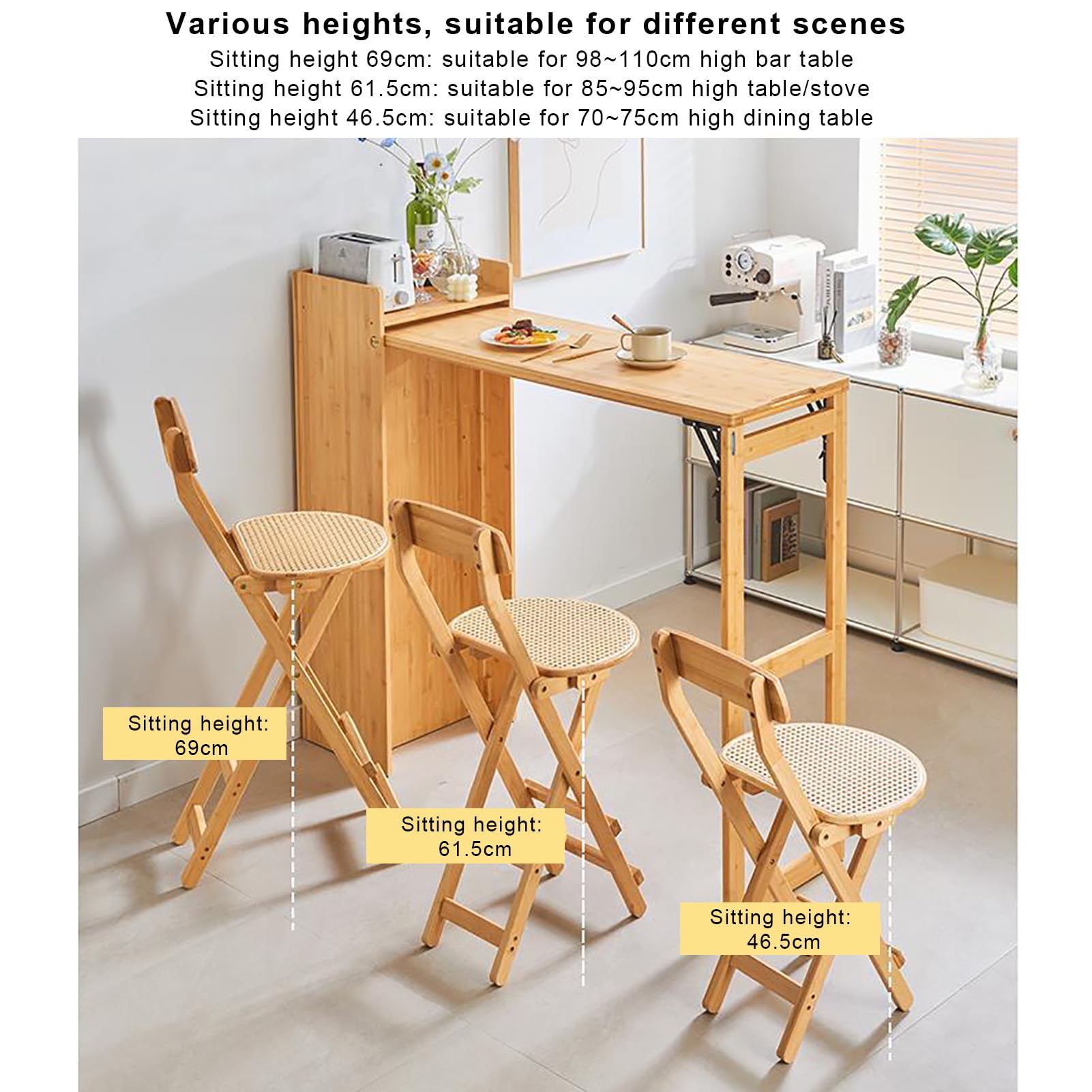 Amazon.de: Faltbarer Bambus-Barhocker, Kchen-Barhocker mit Rckenlehne und  Fusttze, Rattan-Thekenhhe, Barstuhl fr Kche, Insel, Esszimmer, ...