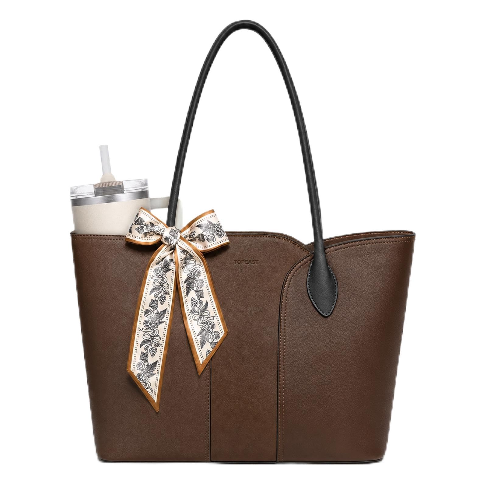 Work Tote Bag for Women, PU Laptop Tote Purse Handbag Fit 15.6 Inch