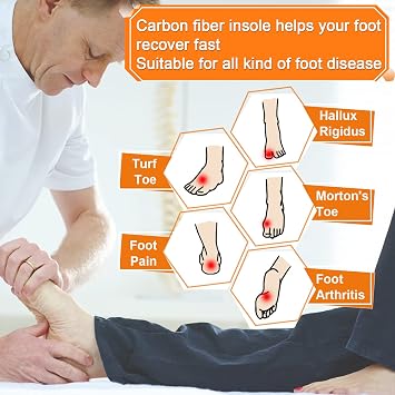 Carbon Fiber Insoles 1 Pair, Carbon Fiber Shoes Insert, Rigid Carbon Fiber Shoe Insert 1 Pair for Pain Relief & Injury Turf Toe (265mm-Men's 10-10.5/Women's 11-11.5)