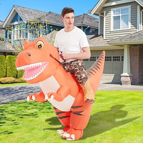 Miniatura 5 de GOOSH Disfraz inflable de dinosaurio para adultos que montan en T Rex Air Blow Up divertido disfraz de fiesta de Halloween cosplay