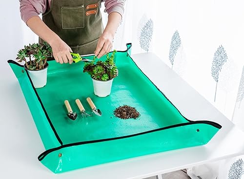 Miniatura 4 de Josteve Tapete para trasplantar plantas, 5 piezas de herramientas para suculentas, mini herramientas de jardinería pequeñas para interiores, tijeras