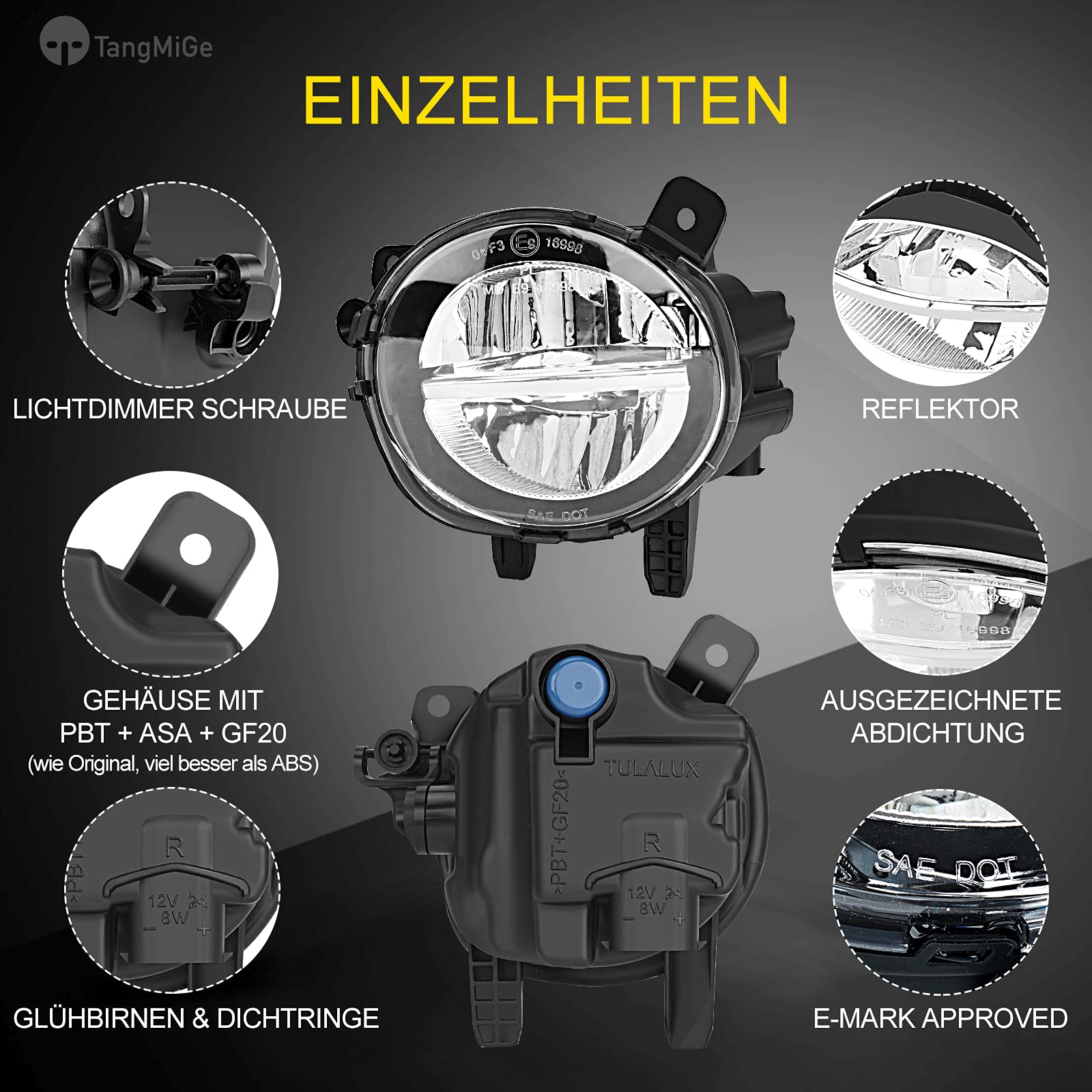 TangMiGe Fendinebbia compatibile con BMW F20 F21 F22 F23 F30 F31 F32 F33 F34 F36 F45 F46, Serie 1 3 4, 2010-2018, LED sostituzione diretta o LED to alogenen, 1 Paio (Chiaro)