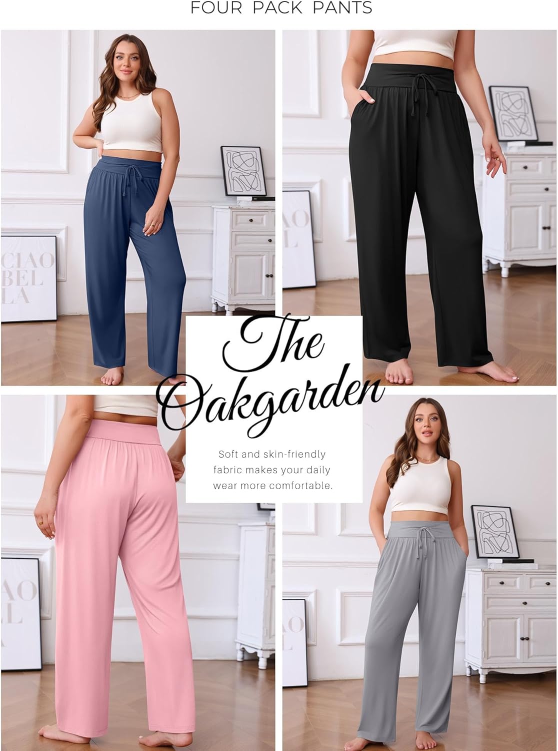 4 Pack Women's Plus Size Sweatpants Wide Leg Baggy Drawstring Pants Yoga Casual Workout Joggers with Pockets - Image 4