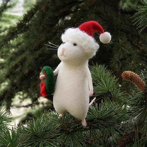 WJUOIHI Ratón de Halloween hecho a mano con una calabaza  Adorno de ratón navideño de fieltro de lana, aguja de fieltro de Navidad, muñeco de bruja