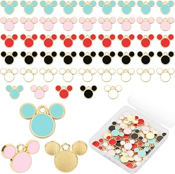 CCOZN 50 Pcs Bear Charms, 5 Colors Pendant Key Ring Colorful Acrylic Bear Beads for Women Girls DIY Crafting Cartoon Keychains with Box
