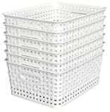 WYT Woven Plastic Storage Baskets, 6 Pack White Weave Bins Organizer, 10.1