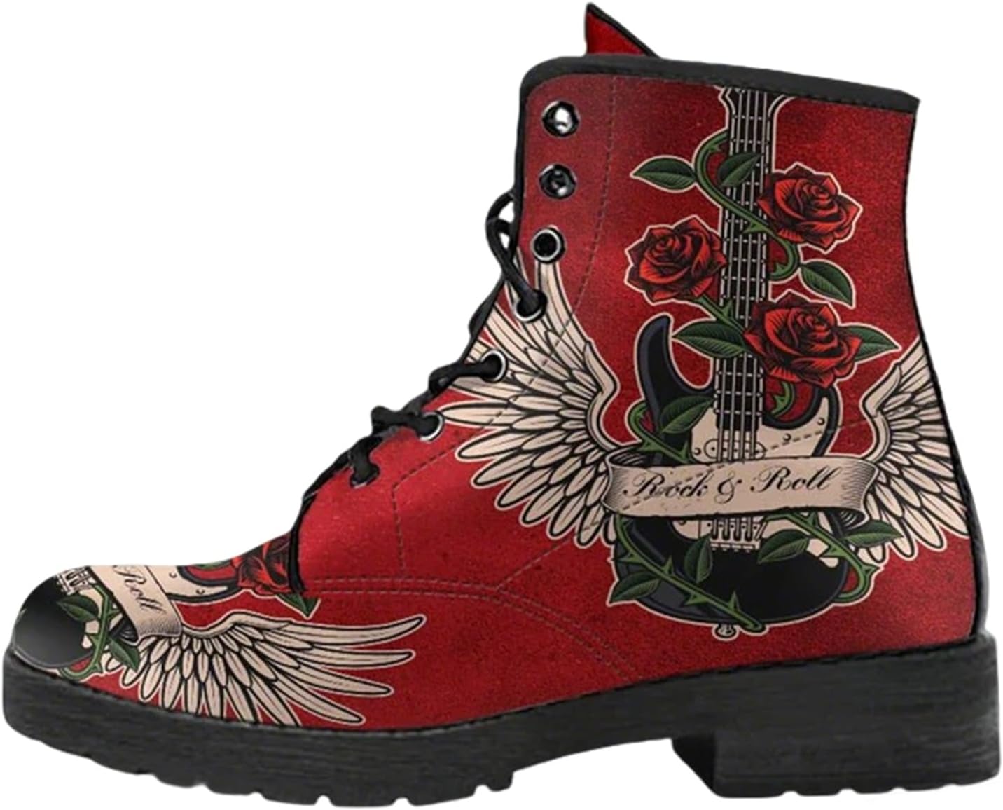 Women's Gothic Printed Combat Boots Lace-Up Vegan Leather Ankle Booties with Cartoon Art Print Platform Chunky Sole Punk Style Fashion Mid-Calf Shoes for Casual Daily Halloween Cosplay, Rock