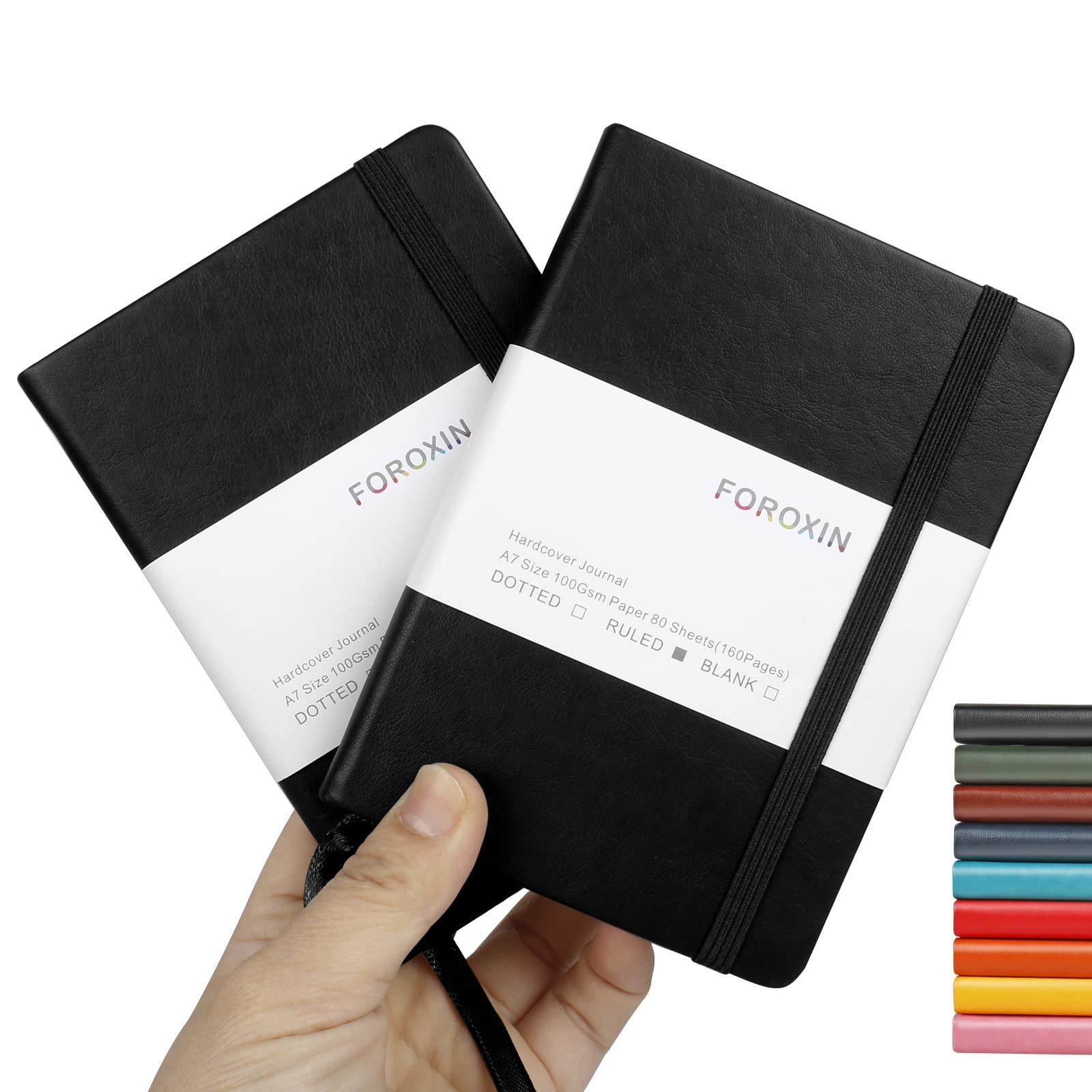 foroxin Lined Pocket Journal Notebook, 2 Pack, (Black), 160 Pages, Small, 3.86 inches x 5.51 inches - 100 gsm Thick Paper, Hardcover