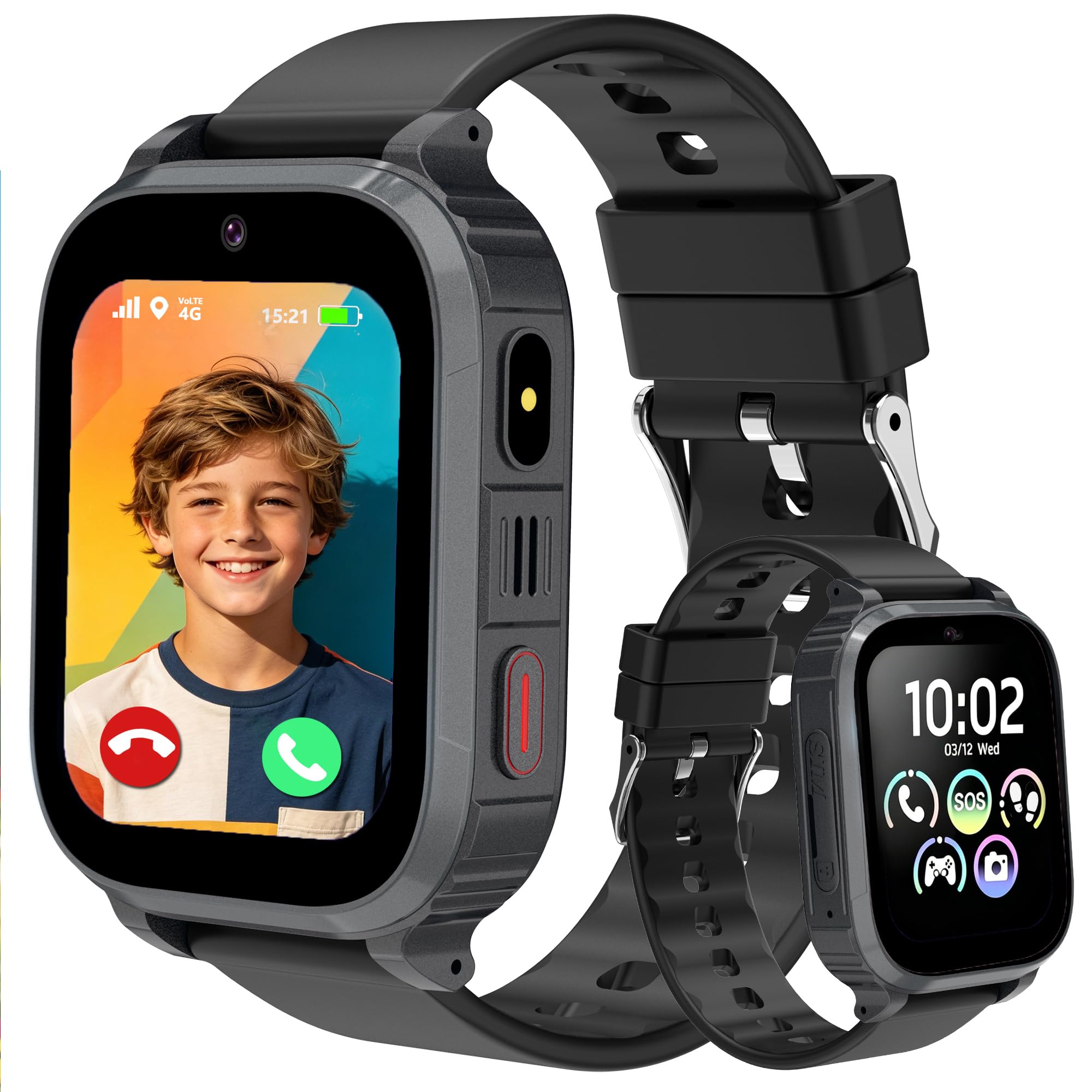4G Reloj Inteligente Niño, Smartwatch Niños con GPS y Llamadas, Teléfono, HD Videollamadas, Chat de Voz, SOS, Modo Escuela, Cámara, Juegos, Despertador, IP68 Regalo Reloj Niñas Niños Negro