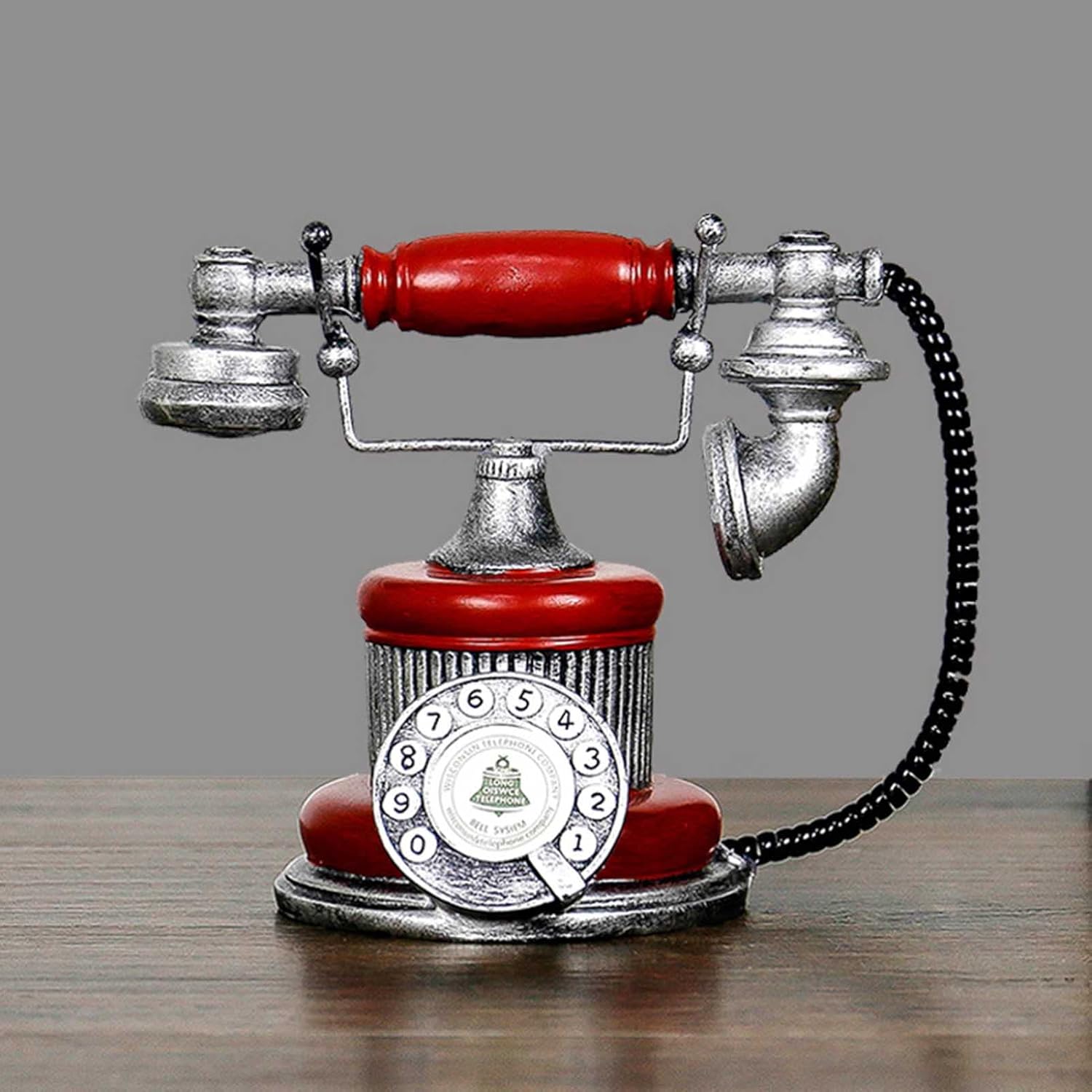 Antique Phone Model Decoration Statue, Artist Vintage Creative Decorative Wired Old Resin Phone Craft Retro Home Library Office Decoration (K Rot) (K Rot)