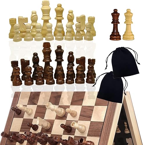 Miniatura 1 de Nature - Juego de piezas de ajedrez de madera, figuras de rey de 3.15 pulgadas, ajedrez Staunton con bolsa de almacenamiento, pieza de ajedrez