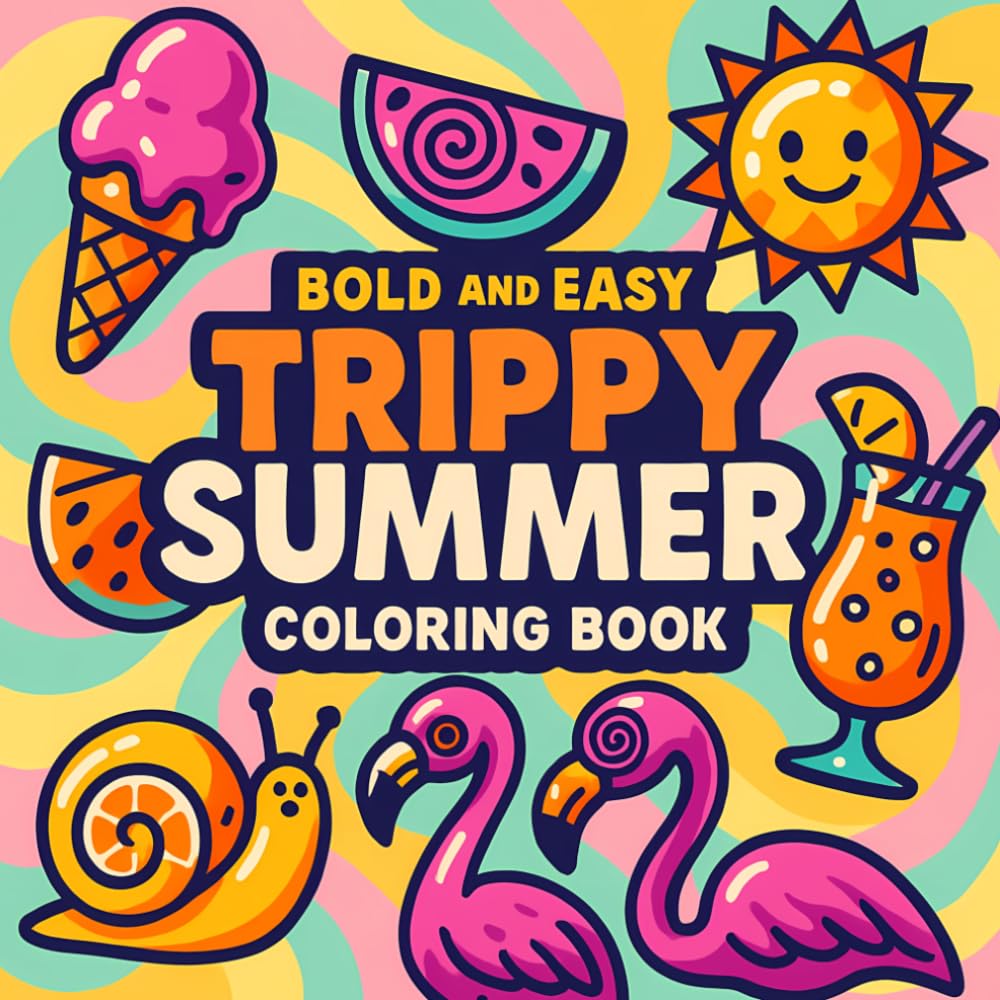 Bold and Easy Trippy Summer Coloring Book for Adults: A Groovy, Relaxing Coloring Book Filled with Funky Summer Scenes, Retro Vibes, and Easy Psychedelic Art