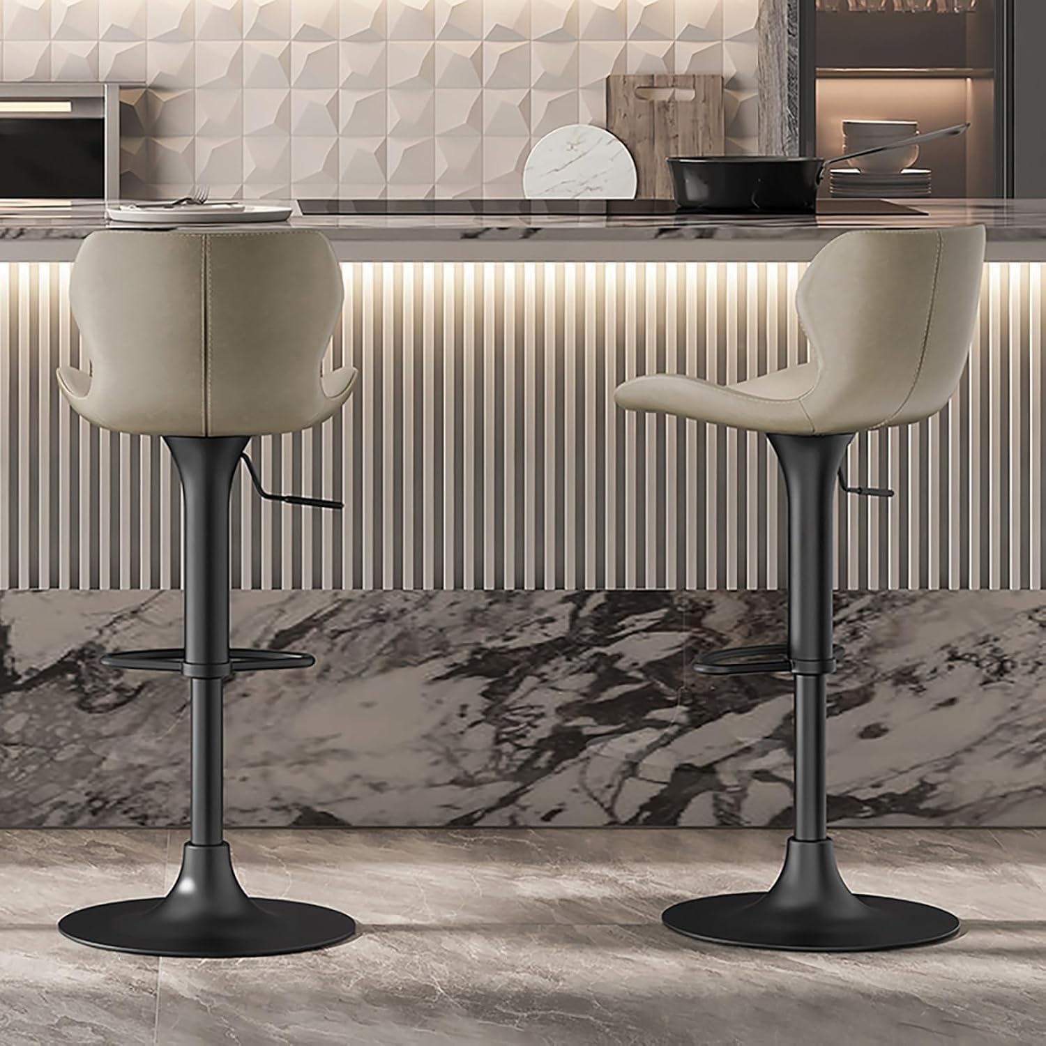 Light Luxury Lift Bar Stool Cowhide Bar Stool Metal Base Rotating Bar Chairs Modern Counter Stool Easy to Assemble and Clean