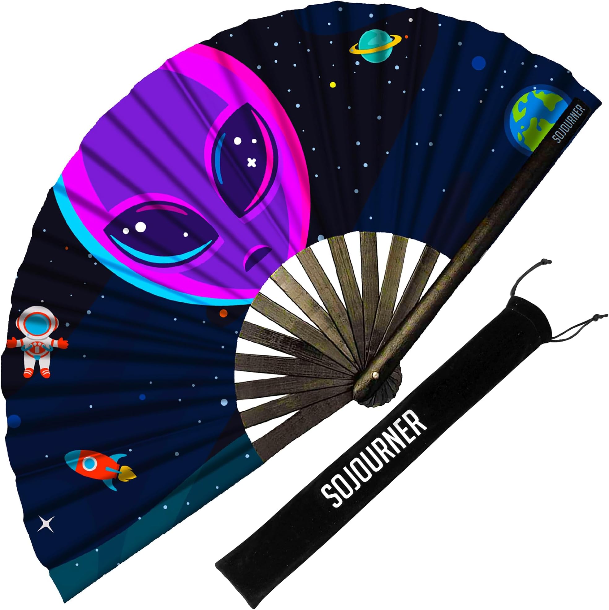 SoJourner Bags Rave Fan - Large Folding Fan - Clack Fan Hand Fan for Raves, Halloween, Burlesque, Rainbow Outfits for Women & Festival Accessories