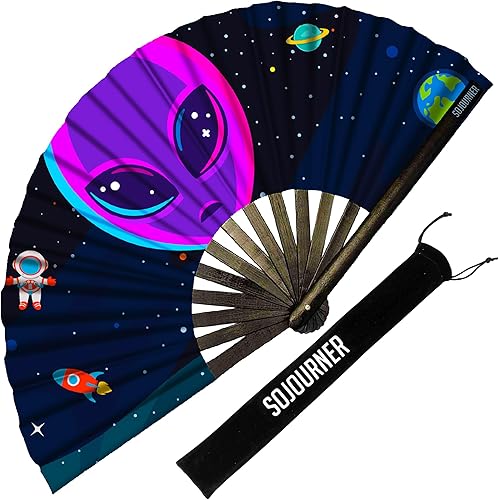 Miniatura 23 de SoJourner Bags Rave Fan – Abanico plegable grande – Abanico de mano Clack para raves, Halloween, Burlesque, atuendos arcoíris para mujeres y
