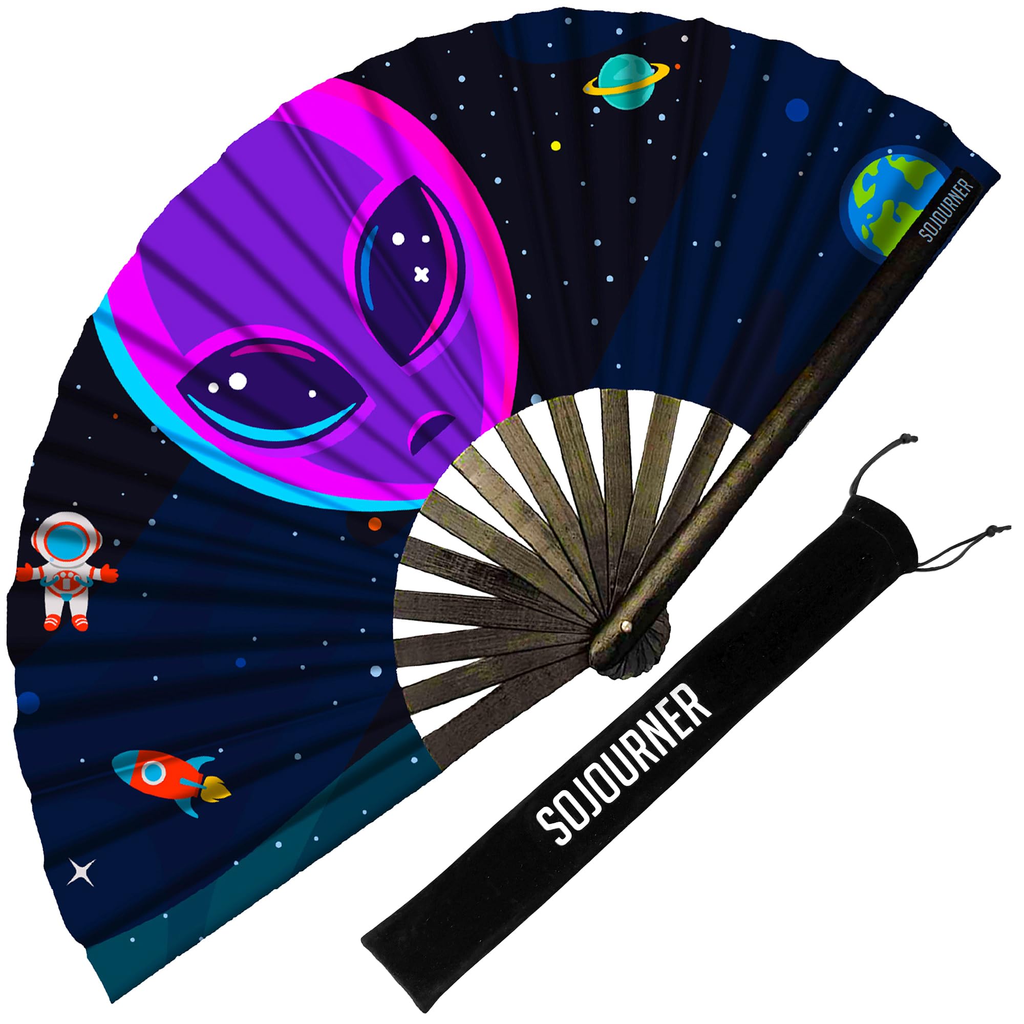 SoJourner Bags Rave Fan - Large Folding Fan - Clack Fan Hand Fan for Raves, Halloween, Burlesque, Rainbow Outfits for Women & Festival Accessories