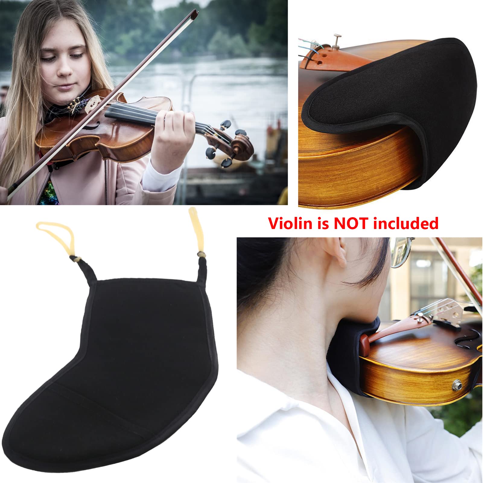 Copri-Imbottitura Per Mentoniera Violino - In Flanella Nera Per 4/4 E 3/4, Morbido E Comfortevole - Foto 9