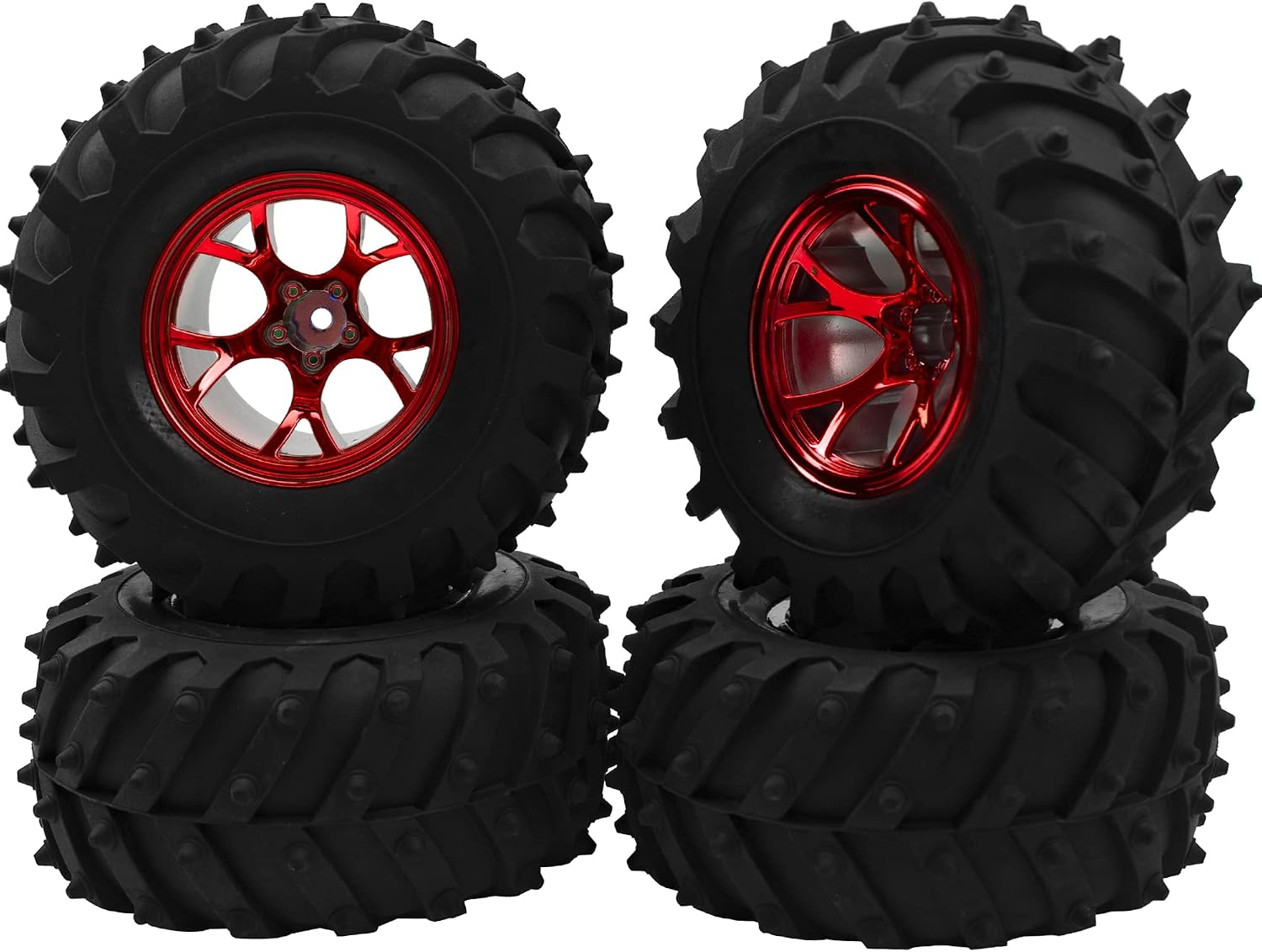 4.72''OD Rubber Tires & Wheel Rim 12mm Hex Hub Compatible with RedCat Volcano Traxxas Rustler HPI HSP Tamiya Exceed Himoto 1/10 Off-Road Monster Truck,120mmx56mm (Silver)