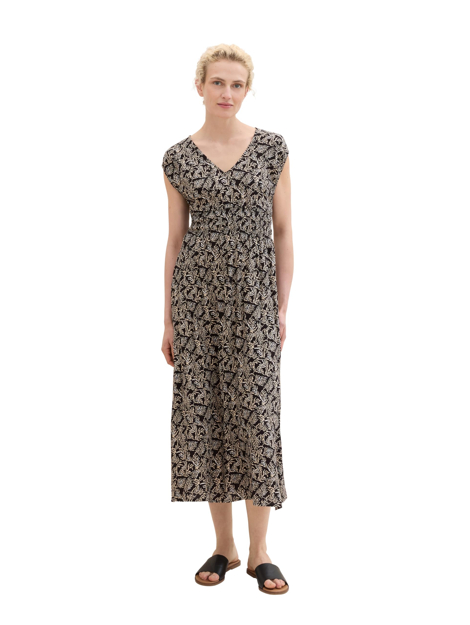 TOM TAILOR Women's Patterned Dress with Smocked Detail