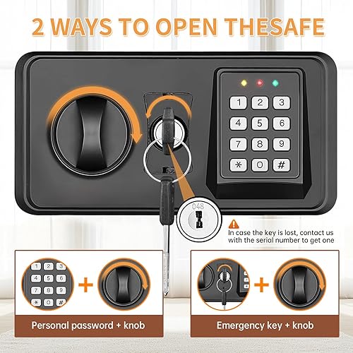 Miniatura 5 de Caja fuerte para el hogar de 5.0 Cub, a prueba de fuego, resistente al agua, antirrobo a prueba de fuego con teclado programable, llaves de repuesto