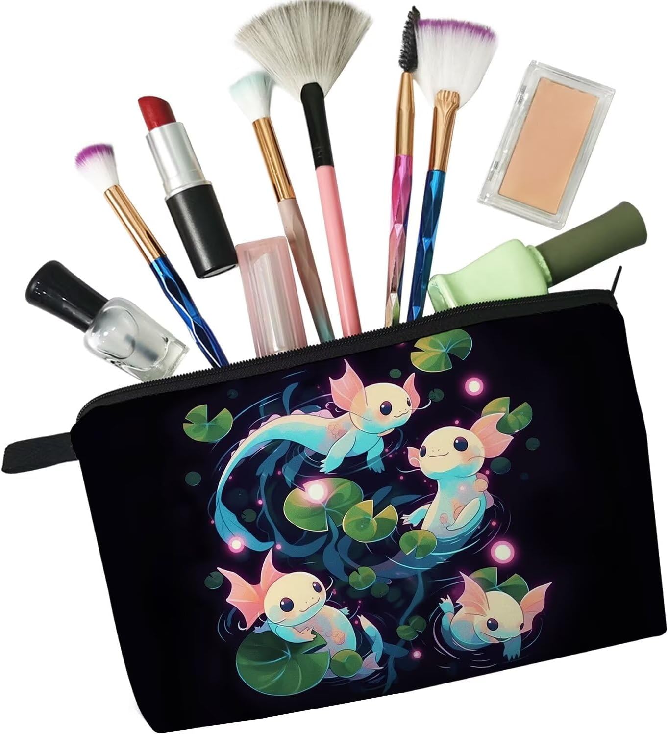 Cartoon Axolotls Makeup Bag Cute Small Organizer Zipper Pouch Cartoon Axolotls Cosmetic Bag Birthday Present for Women Friends -1 - Image 4