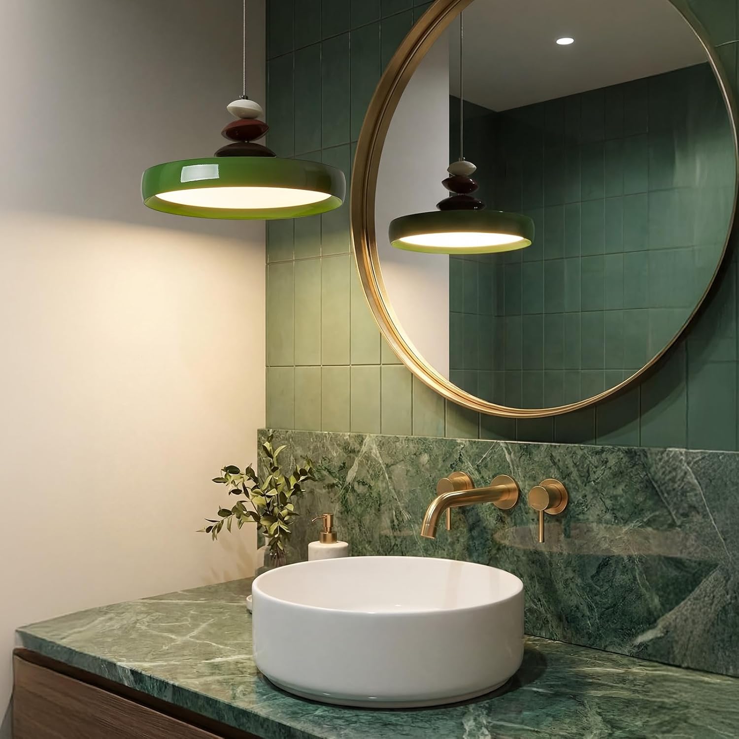 Modern Pendant Lights,Green 12" LED Pendant Lighting Fixture with Remote Control Dimmable 3 Color Mode & Brightness, Adjustable Hanging Lamp for Kitchen Dining Room Bedroom Kitchen Island