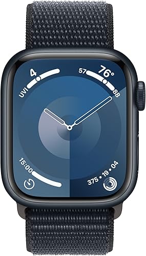 Miniatura 2 de Apple Watch Series 9 [GPS + celular, 1.61 pulgadas] - Caja de aluminio medianoche con bucle deportivo Midnight Sport, talla única (renovado)