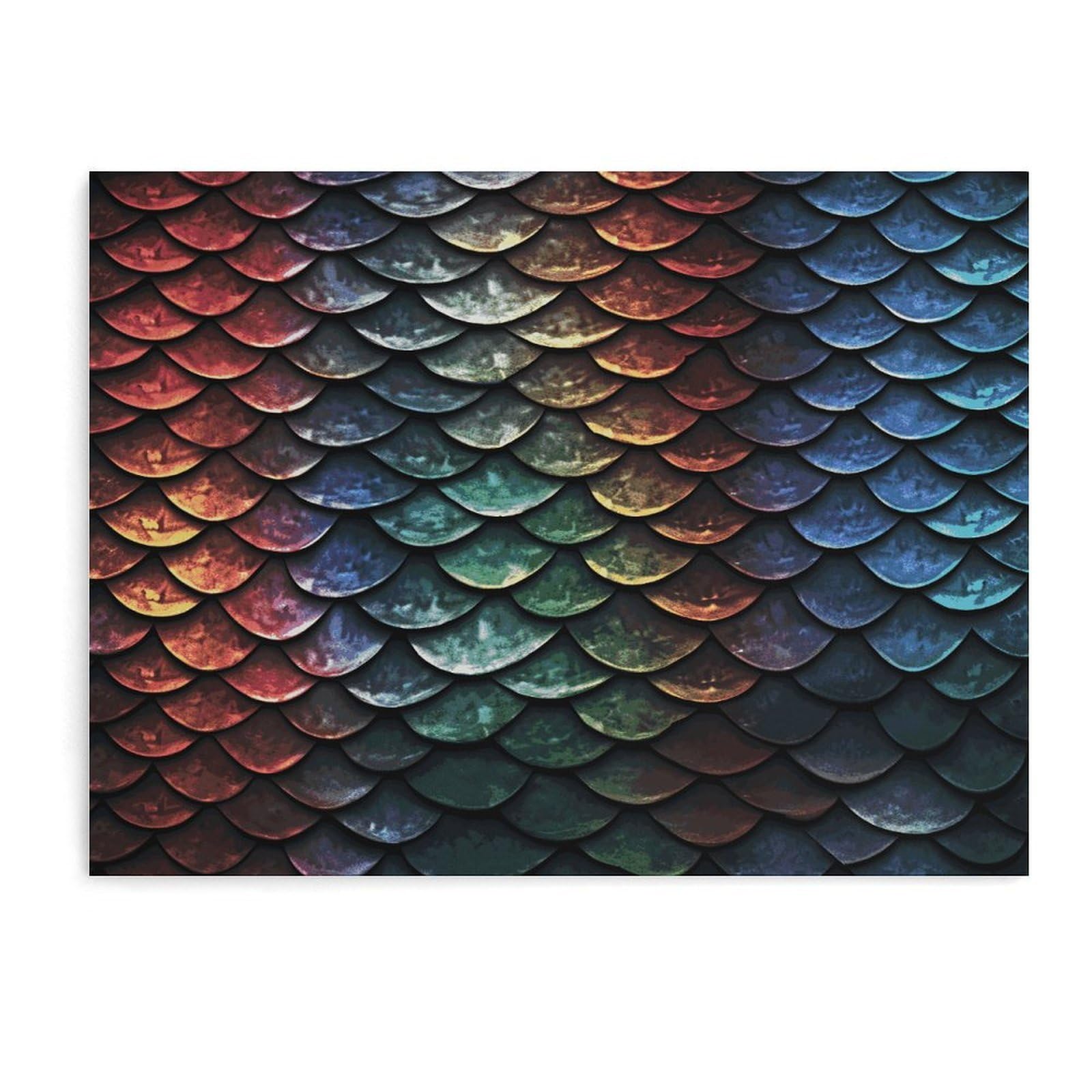 Fodpand Unframe-Style Dragon Scale Bathroom Wall Art Canvas Prints, Artwork For Walls For Living Room Hallway Stair Office Wall Decor, Pictures Home Decor 15.7X11.8 Inch